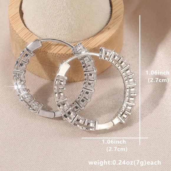 0.16-0.18Ct Princess or Round Eternity Hoop Double Forward Inlay Silver Earrings - Picture 16 of 16